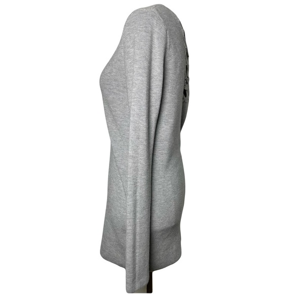Nordstrom Trouvé Gray V-Neck Lattice Back Cashmere Blend Sweater Women’s Size M - Picture 2 of 9